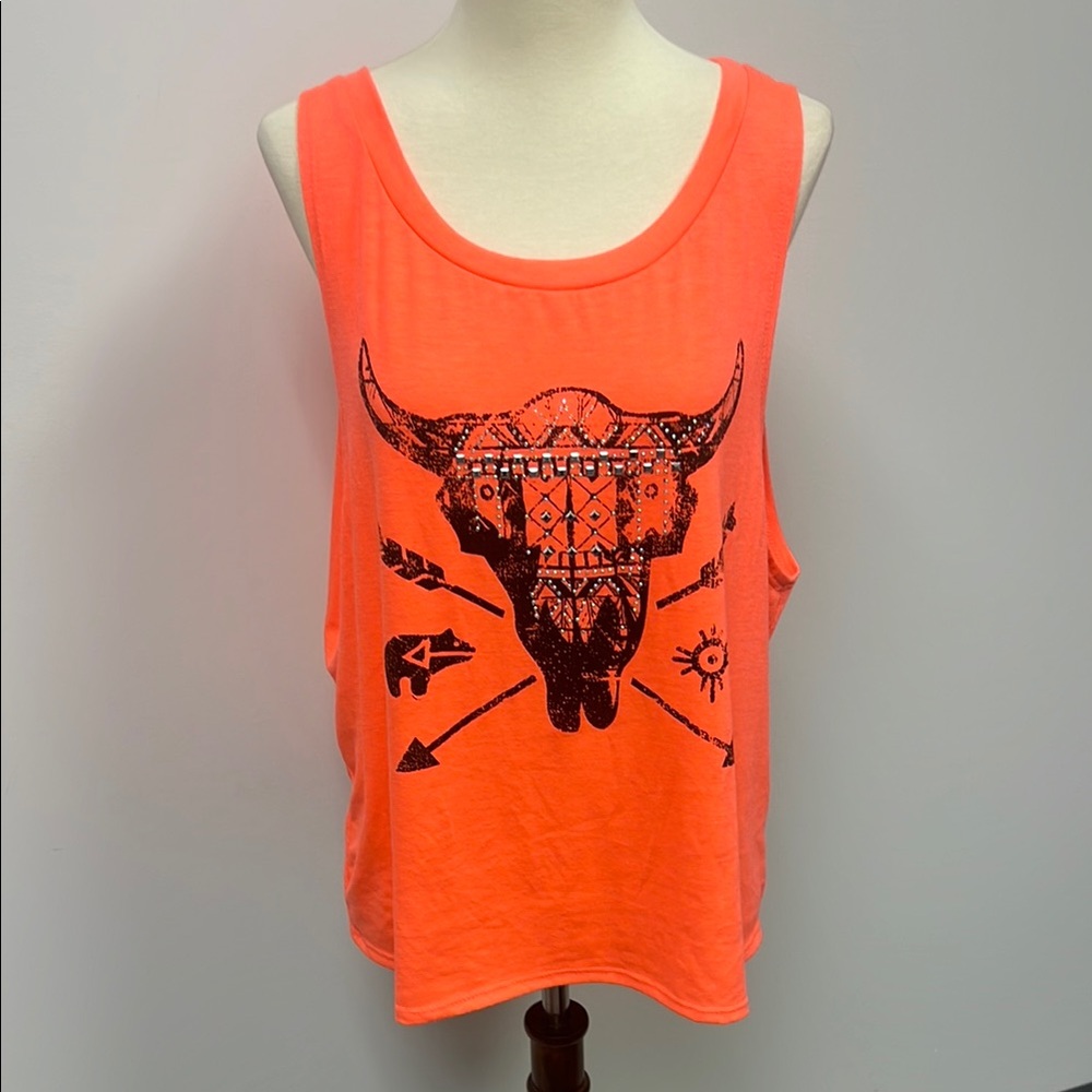 Joyce Leslie Orange Black Graphic Crop Tank Top